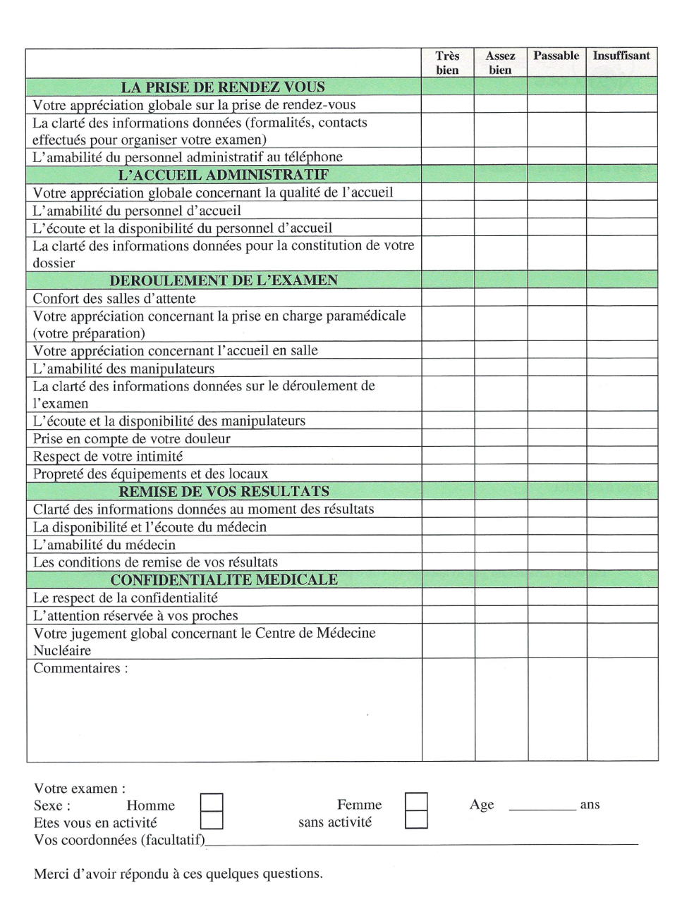 Exemple De Questionnaire De Satisfaction Accueil  jezater